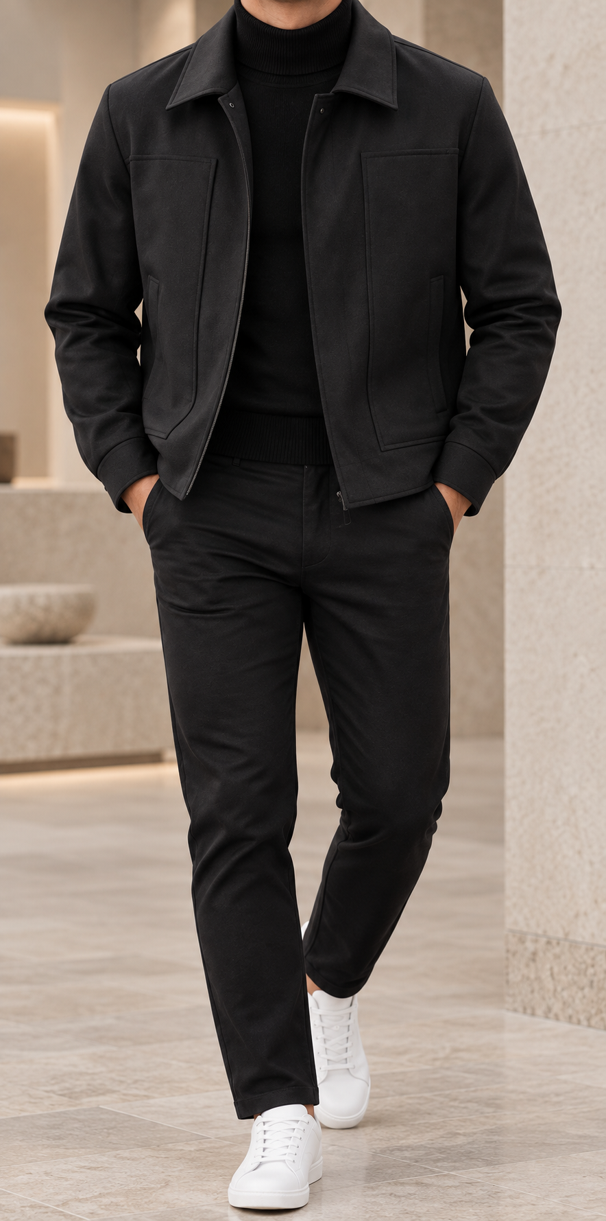 Chaqueta de paño para hombre negra frontal