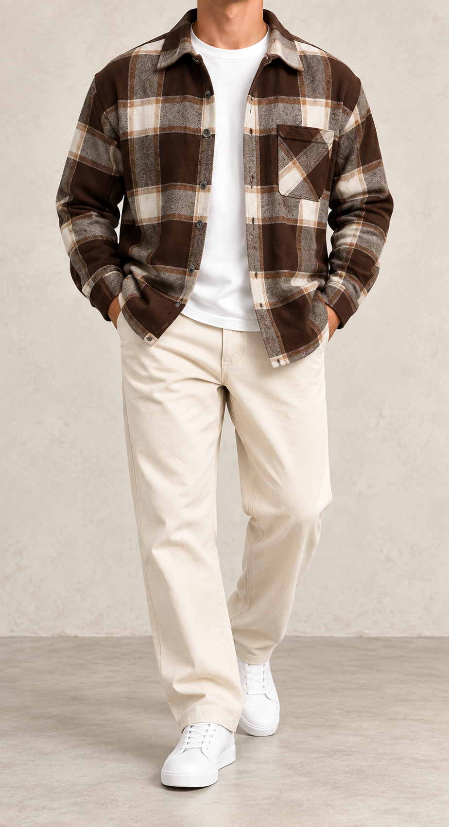 Chaqueta sobrecamisa de cuadros marrón chocolate, vista frontal