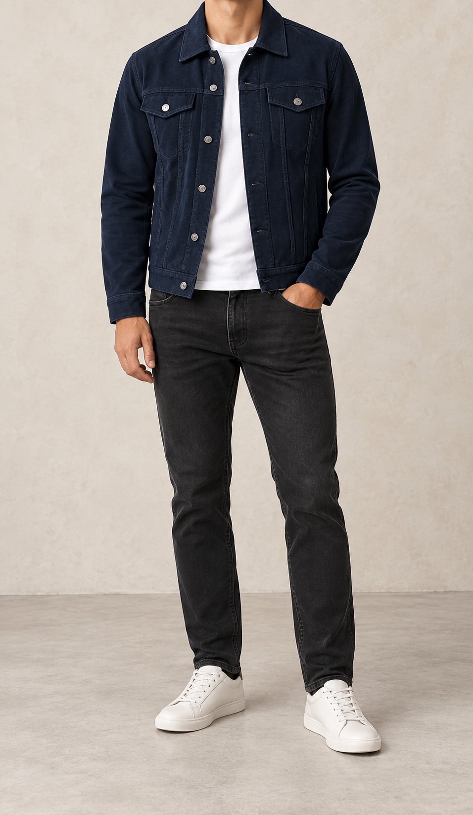 Chaqueta trucker de hombre azul media noche, vista frontal