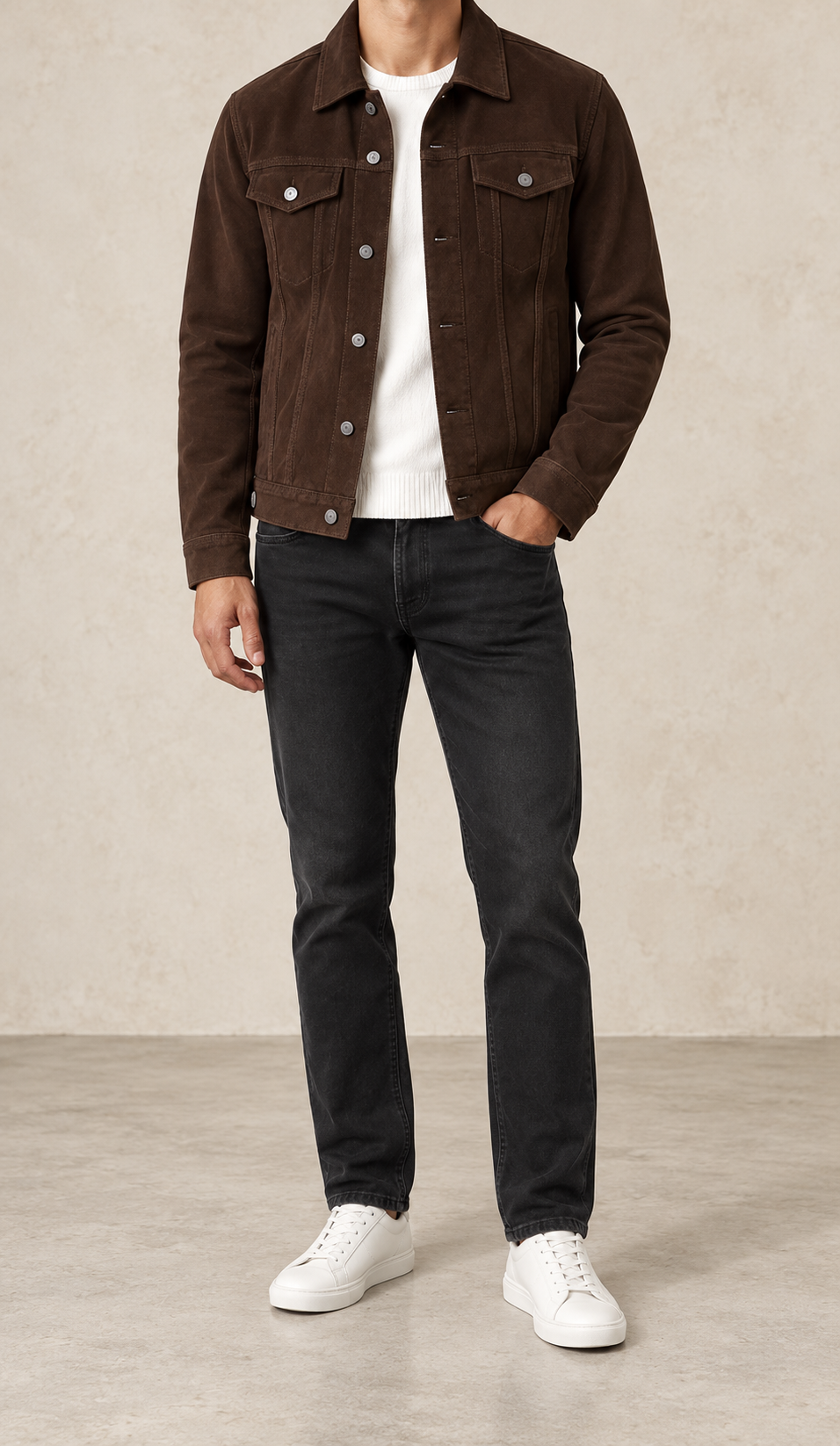 Chaqueta trucker de hombre marrón chocolate, vista frontal