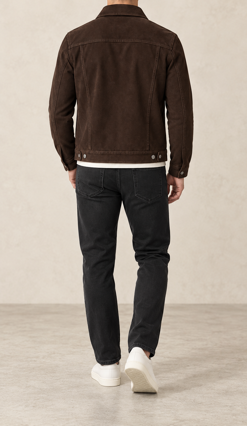 Chaqueta trucker de hombre marrón chocolate, vista trasera