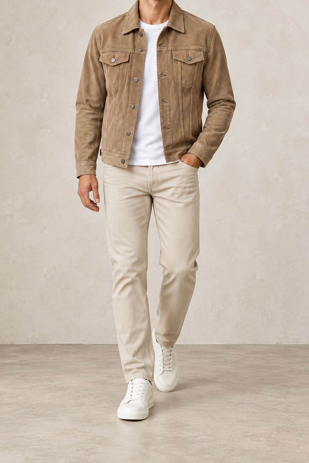 Chaqueta trucker de hombre marrón desierto, vista frontal