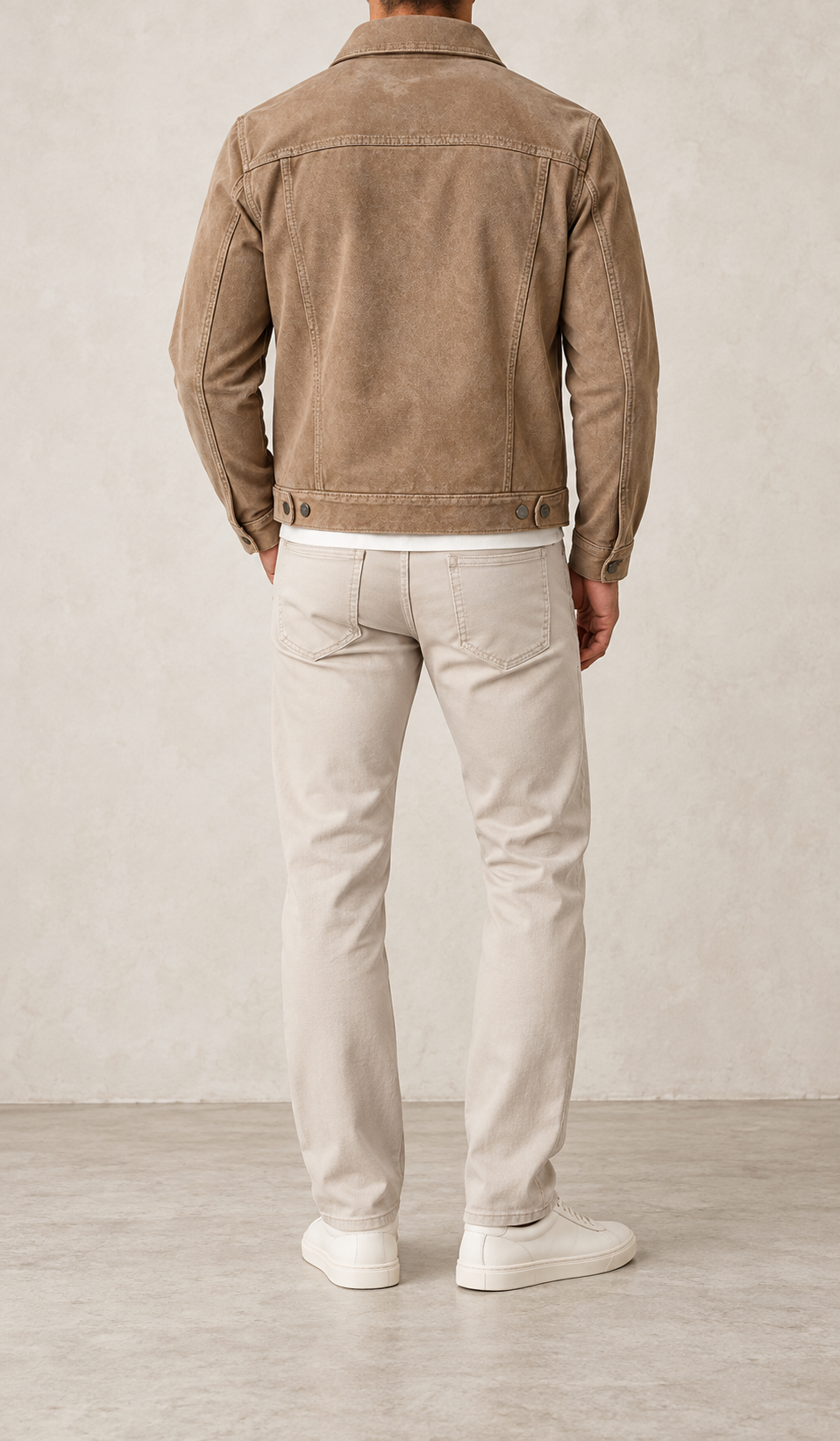 Chaqueta trucker de hombre marrón desierto, vista trasera