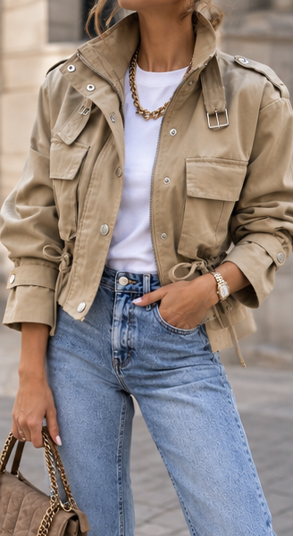 Chaqueta utility beige frontal