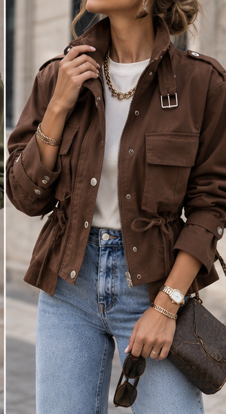 Chaqueta utility marrón frontal