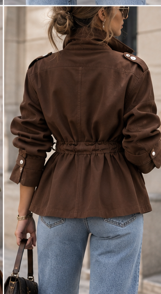 Chaqueta utility marrón trasera