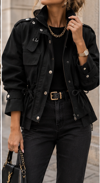Chaqueta utility negra frontal