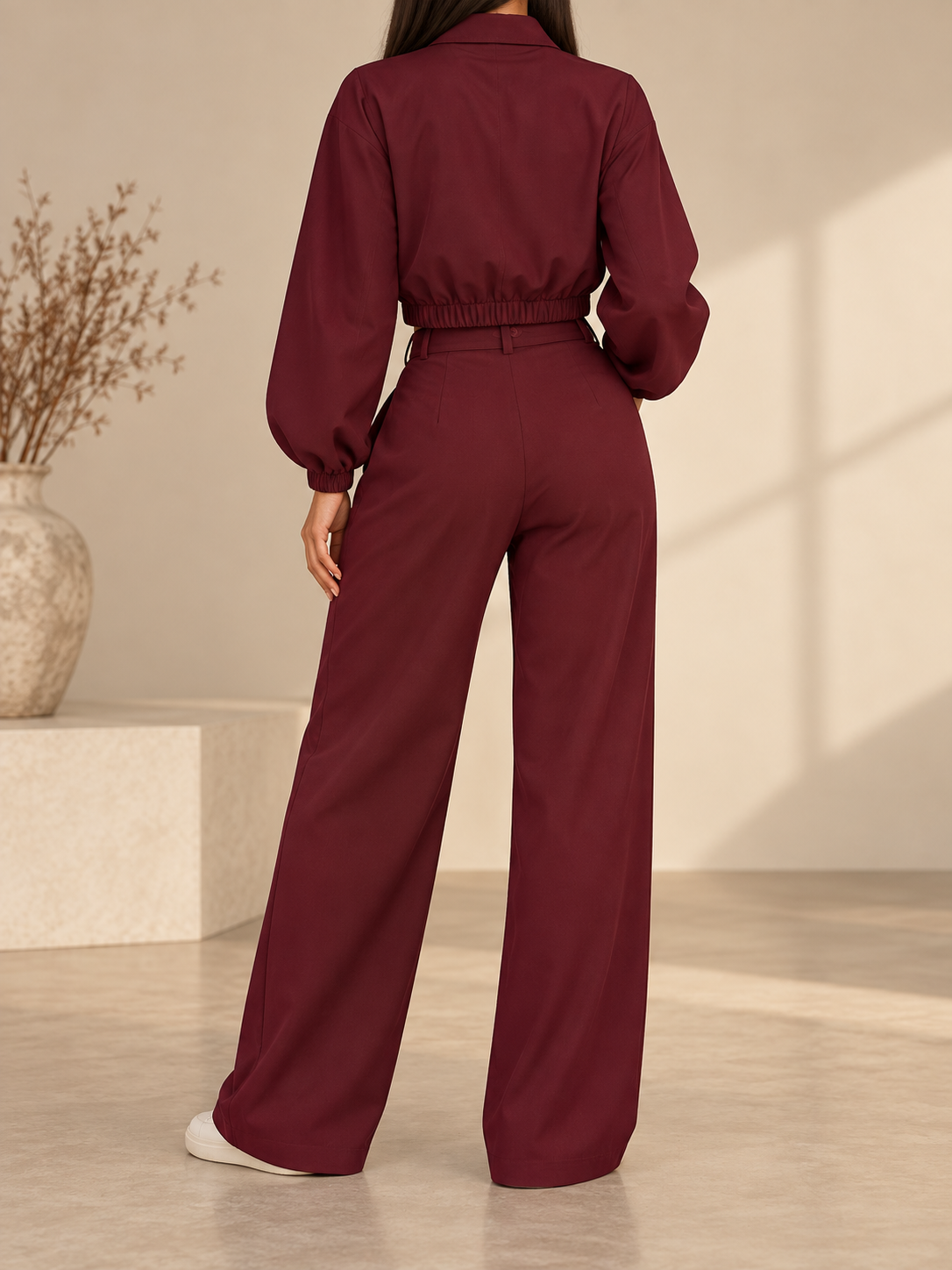 Conjunto bomber burdeos profundo vista trasera