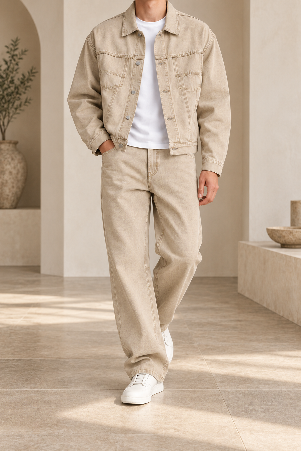 Conjunto denim beige frontal