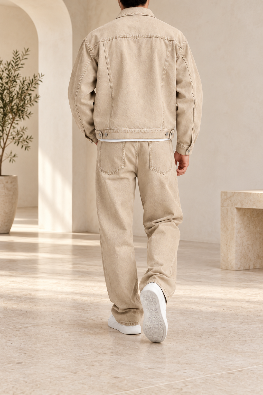 Conjunto denim beige trasera