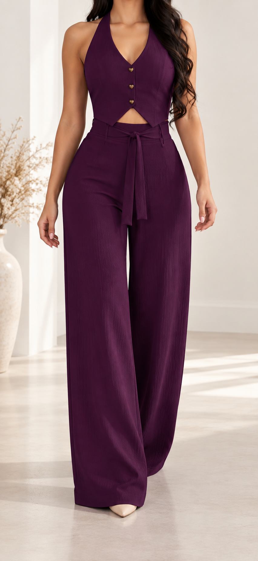 Conjunto halter violeta oscuro vista frontal