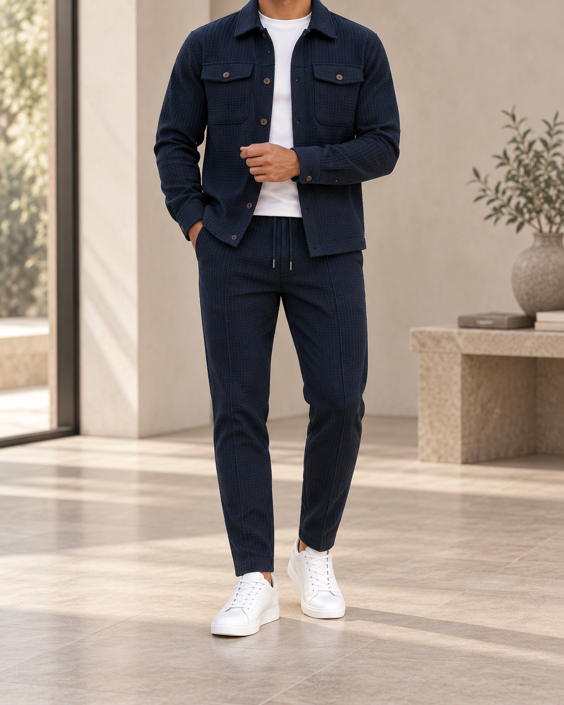 Conjunto de hombre texturizado azul medianoche - vista frontal