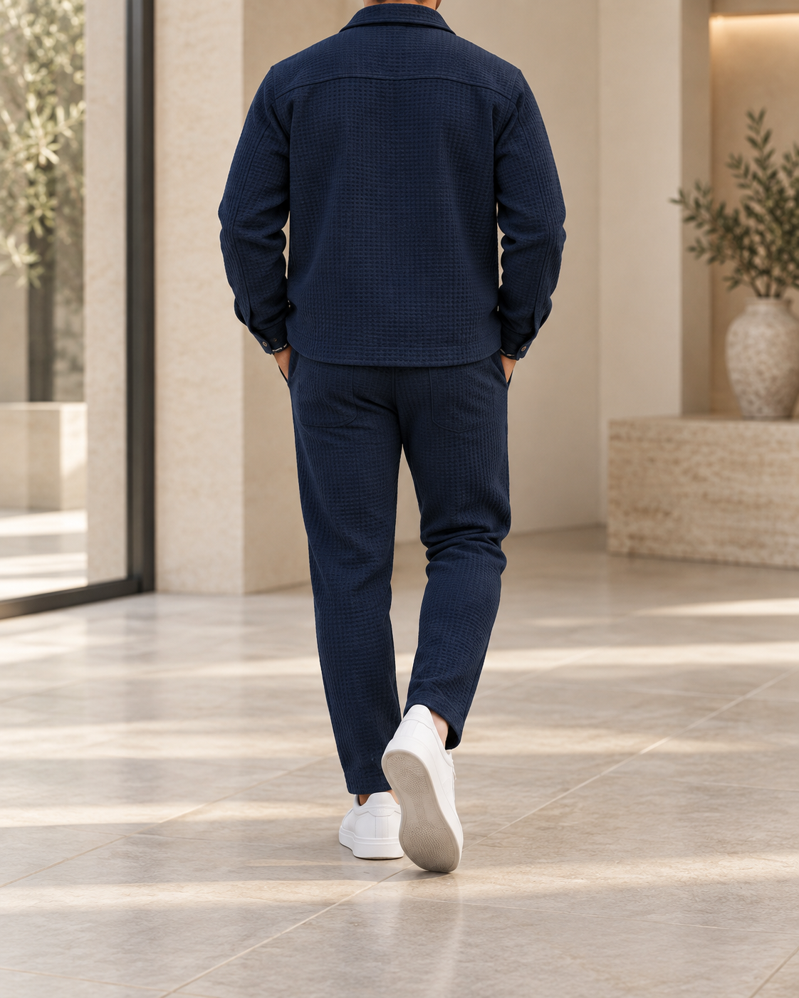 Conjunto de hombre texturizado azul medianoche - vista trasera