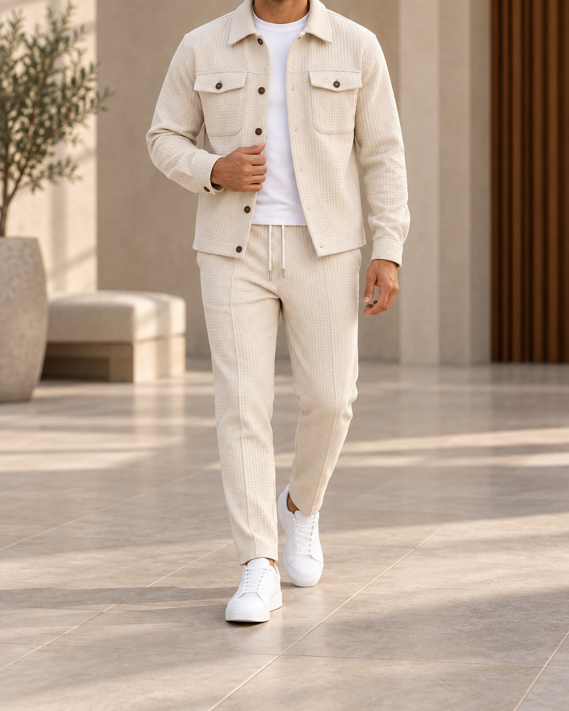 Conjunto de hombre texturizado beige - vista frontal