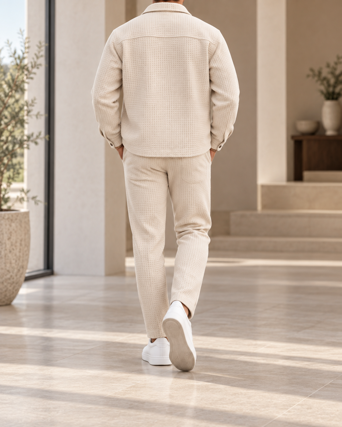 Conjunto de hombre texturizado beige - vista trasera