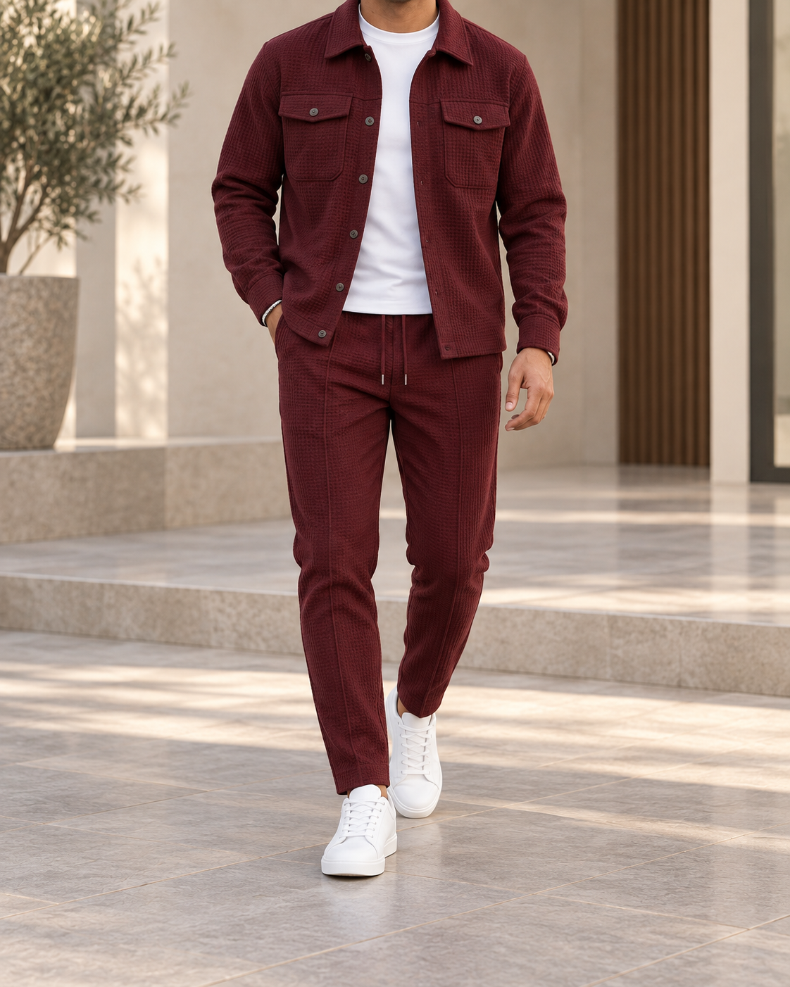 Conjunto de hombre texturizado burdeos - vista frontal