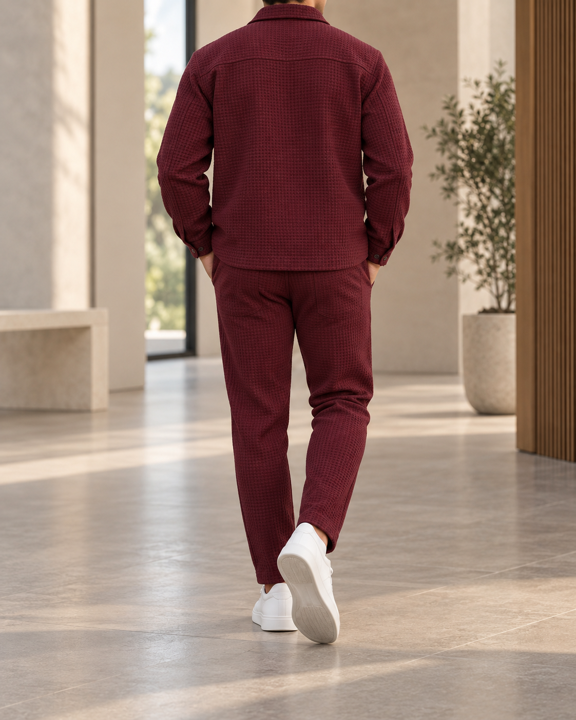Conjunto de hombre texturizado burdeos - vista trasera