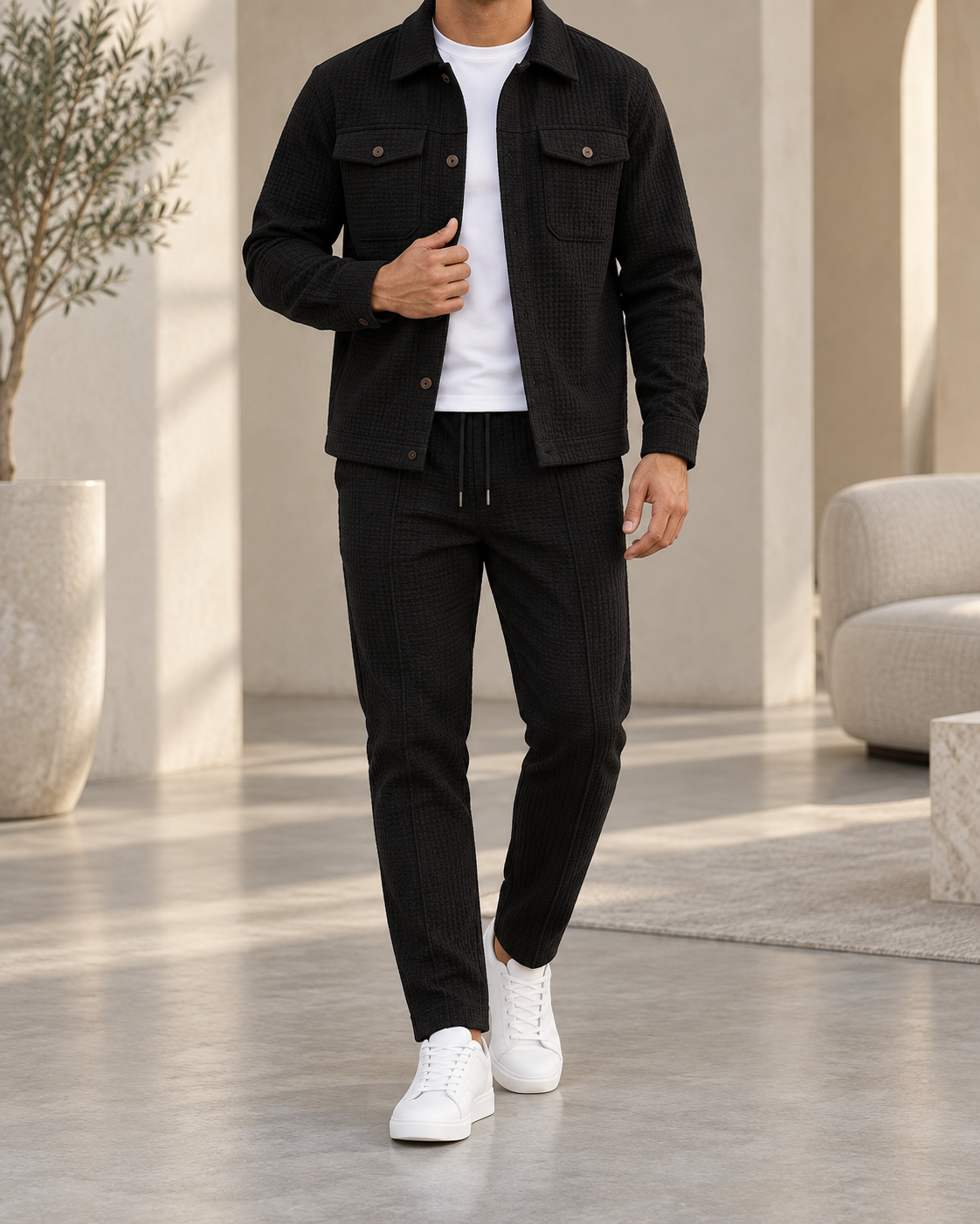 Conjunto de hombre texturizado negro - vista frontal