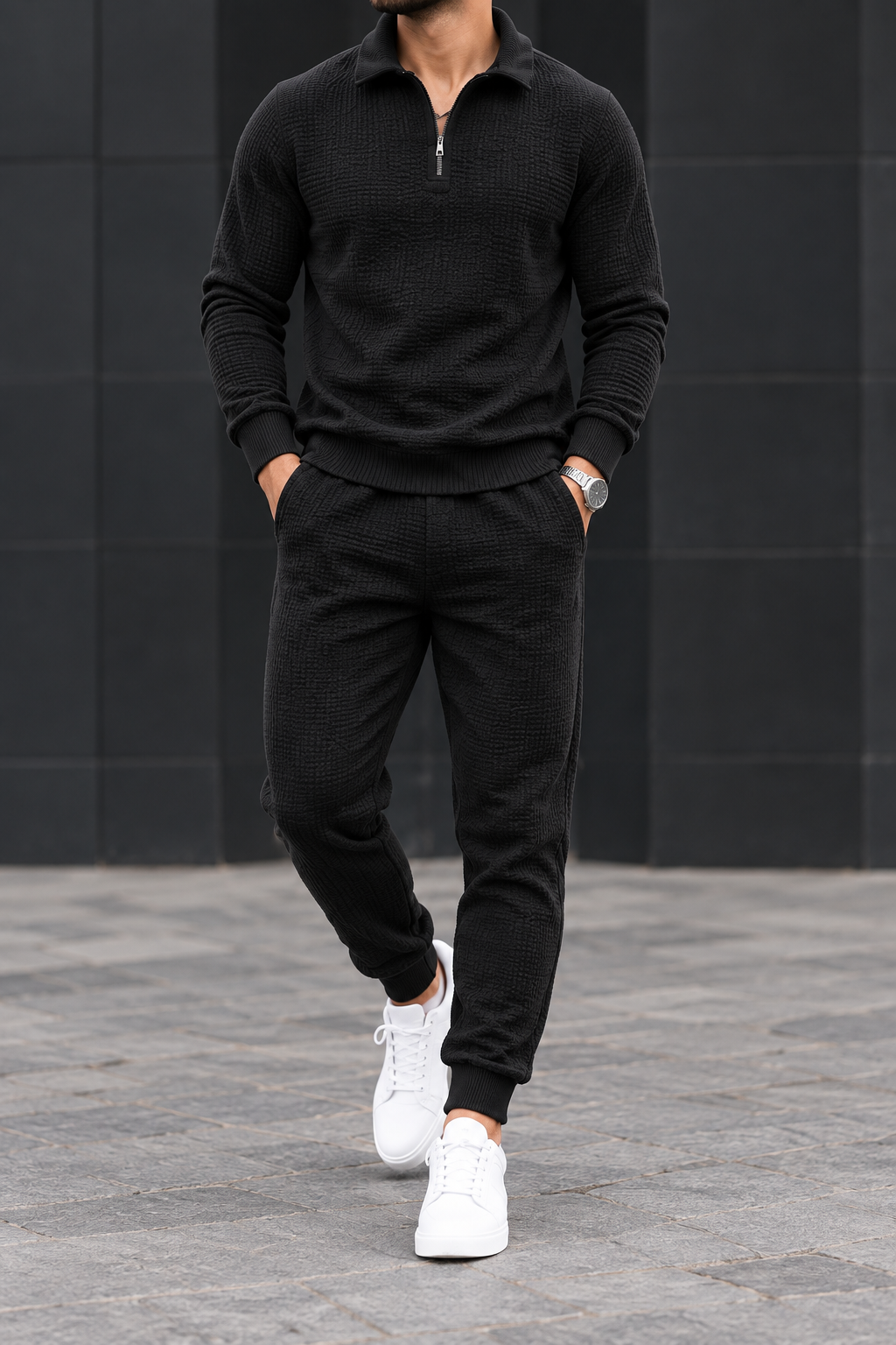 Conjunto de punto hombre Negro, vista frontal