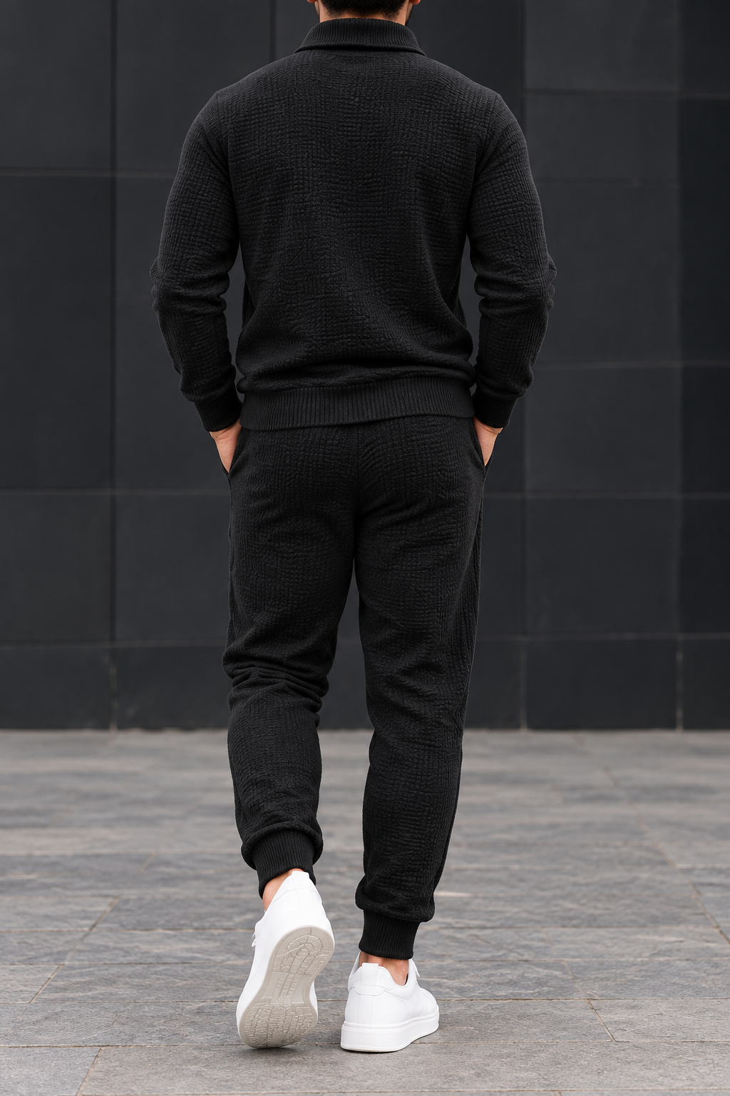 Conjunto de punto hombre Negro, vista trasera