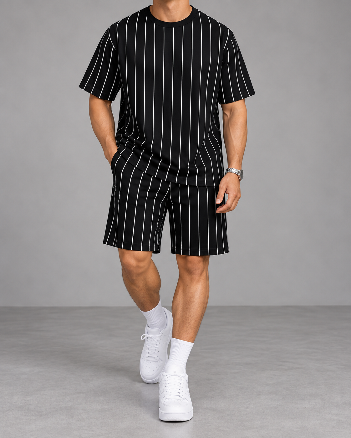 Conjunto de Rayas Hombre negro - vista frontal