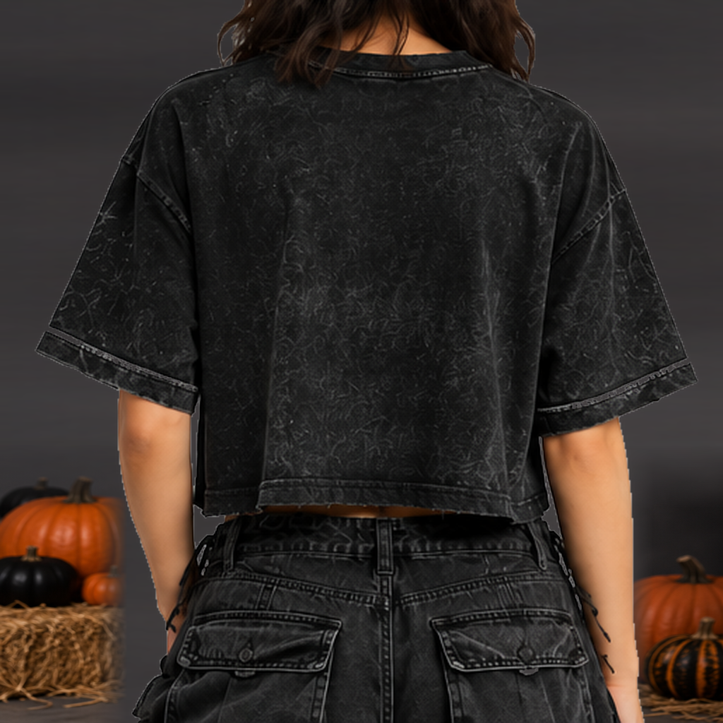 Camiseta Crop Halloween Mujer - Negro - vista trasera
