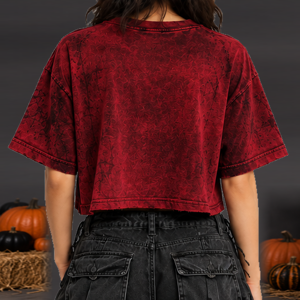 Camiseta Crop Halloween Mujer - Color sangre - vista trasera