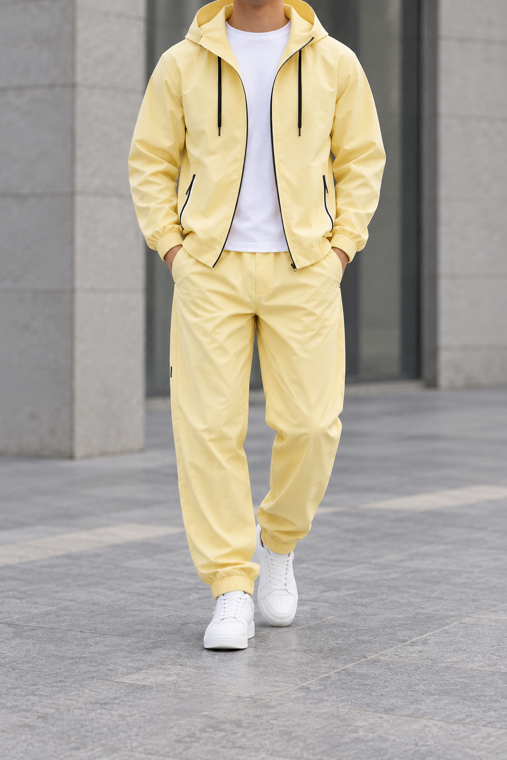 Conjunto Cortavientos de Hombre - Amarillo plateado frontal