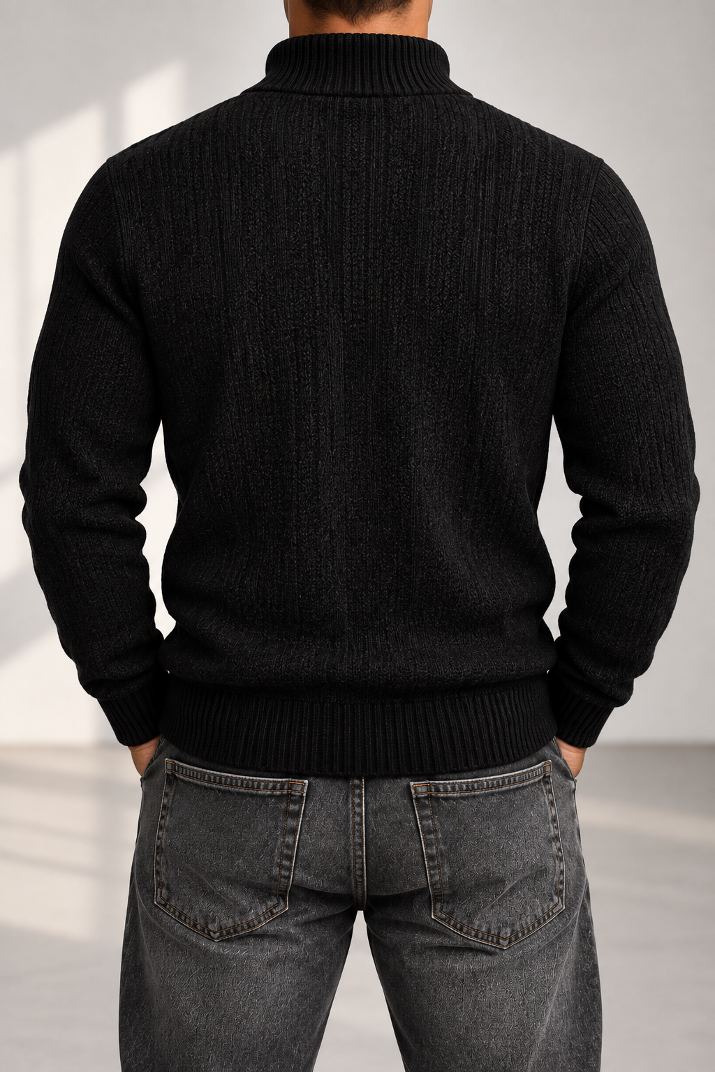 Jersey Media Cremallera Hombre Negro - vista trasera