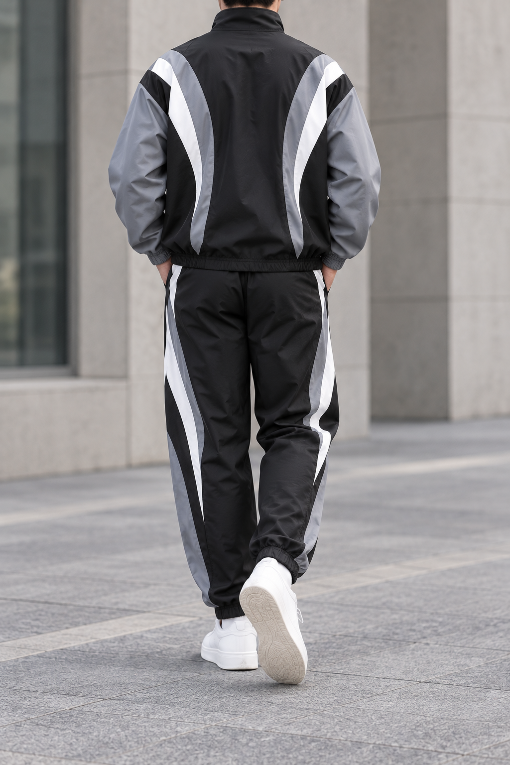 Conjunto Deportivo de Hombre Retro - Negro plateado trasera