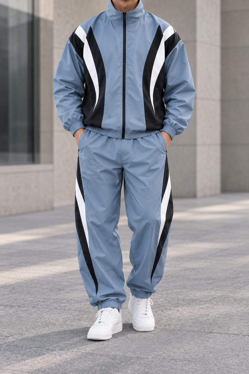 Conjunto Deportivo de Hombre Retro - Azul plateado frontal