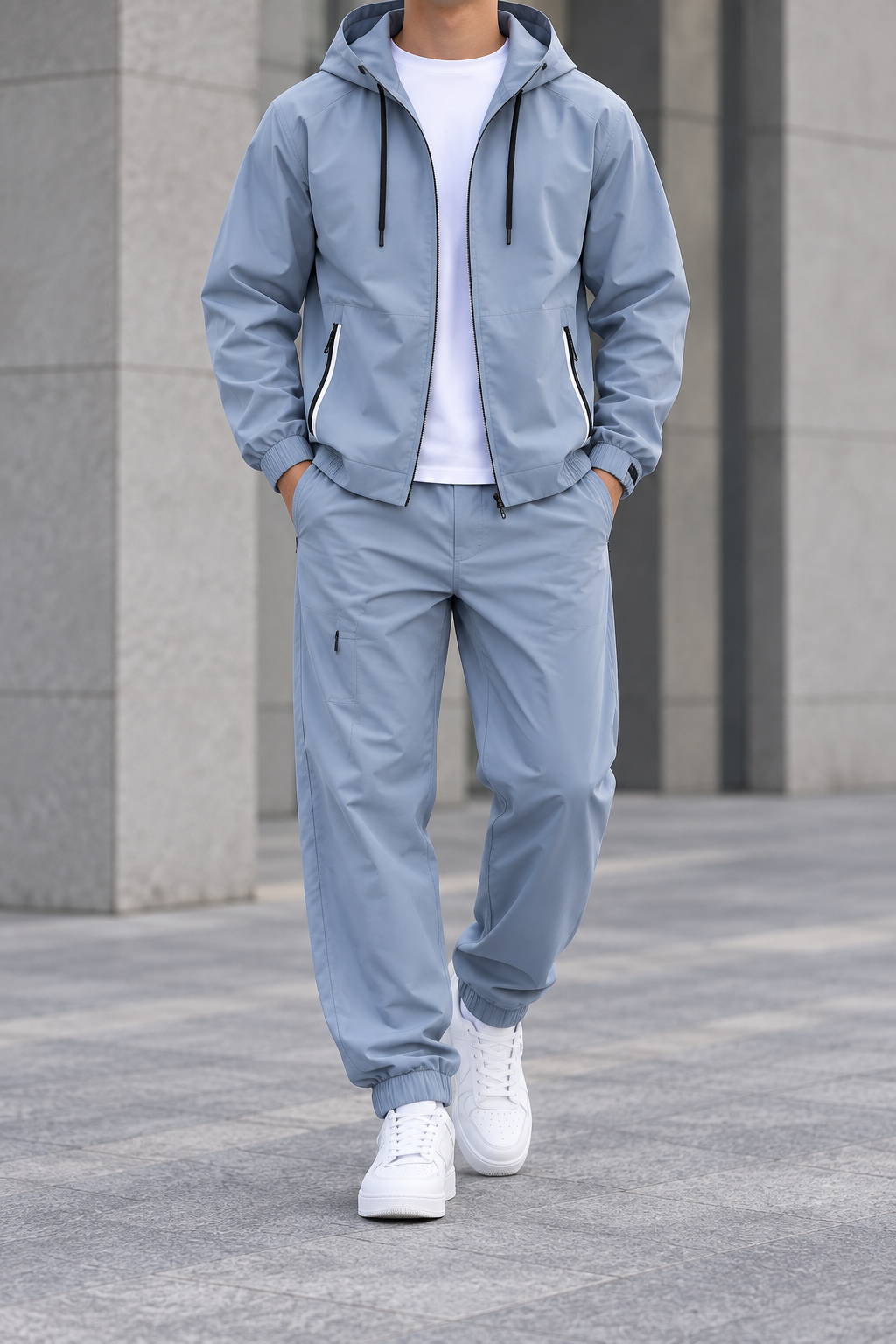 Conjunto Cortavientos de Hombre - Azul plateado frontal