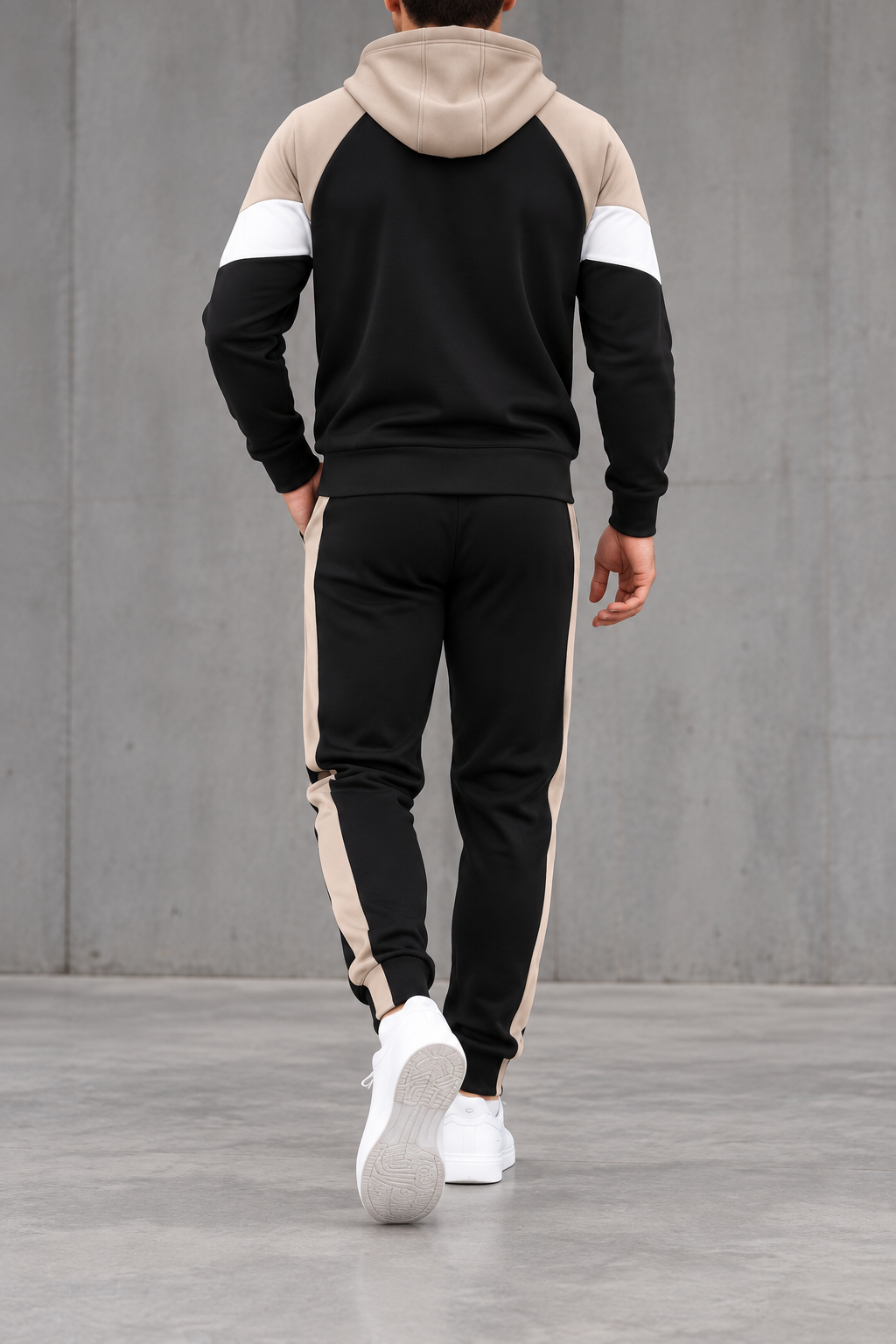 Chándal Color Block Hombre Beige - vista trasera