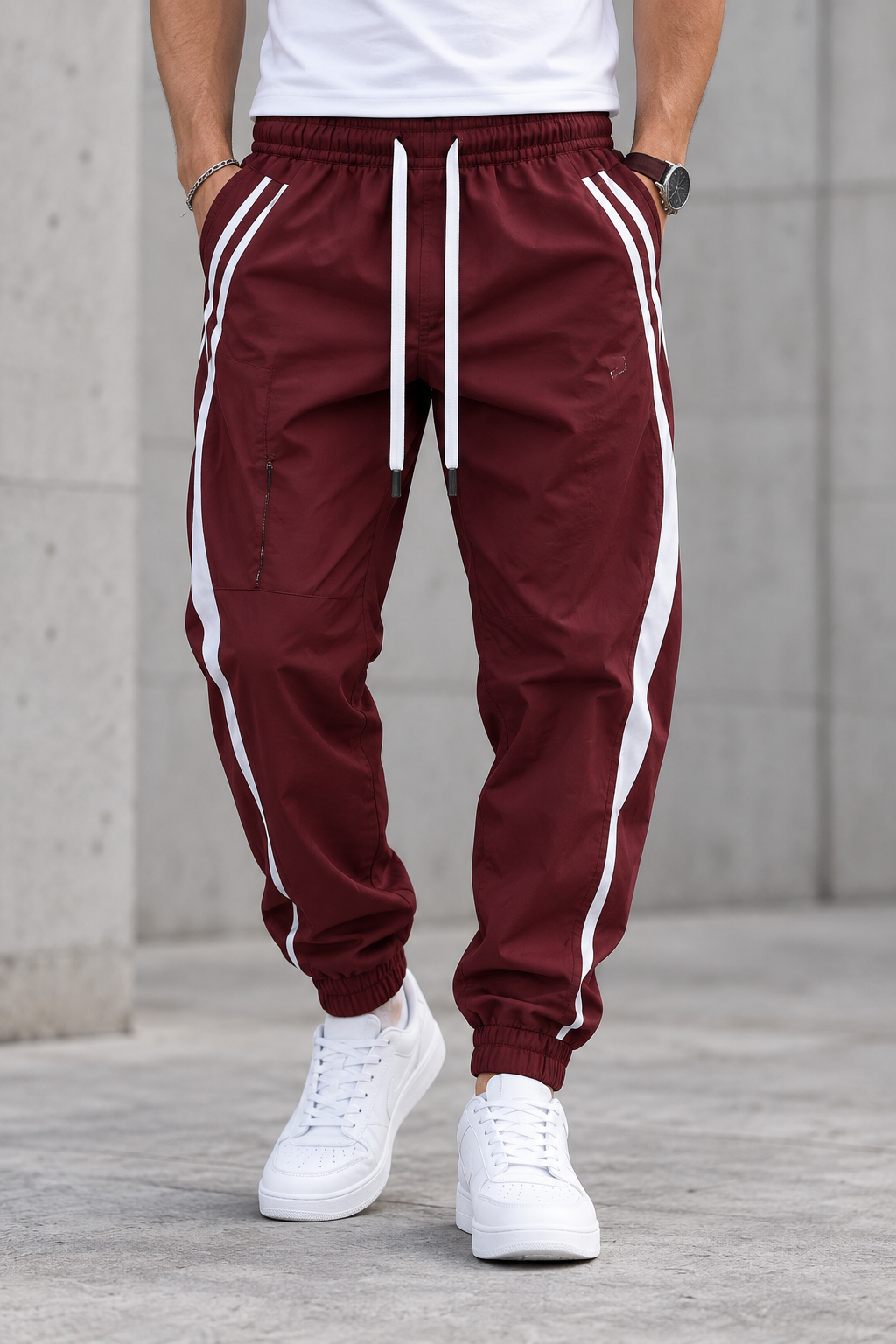 Pantalón Jogger Urbano de Hombre - Burdeos plateado frontal