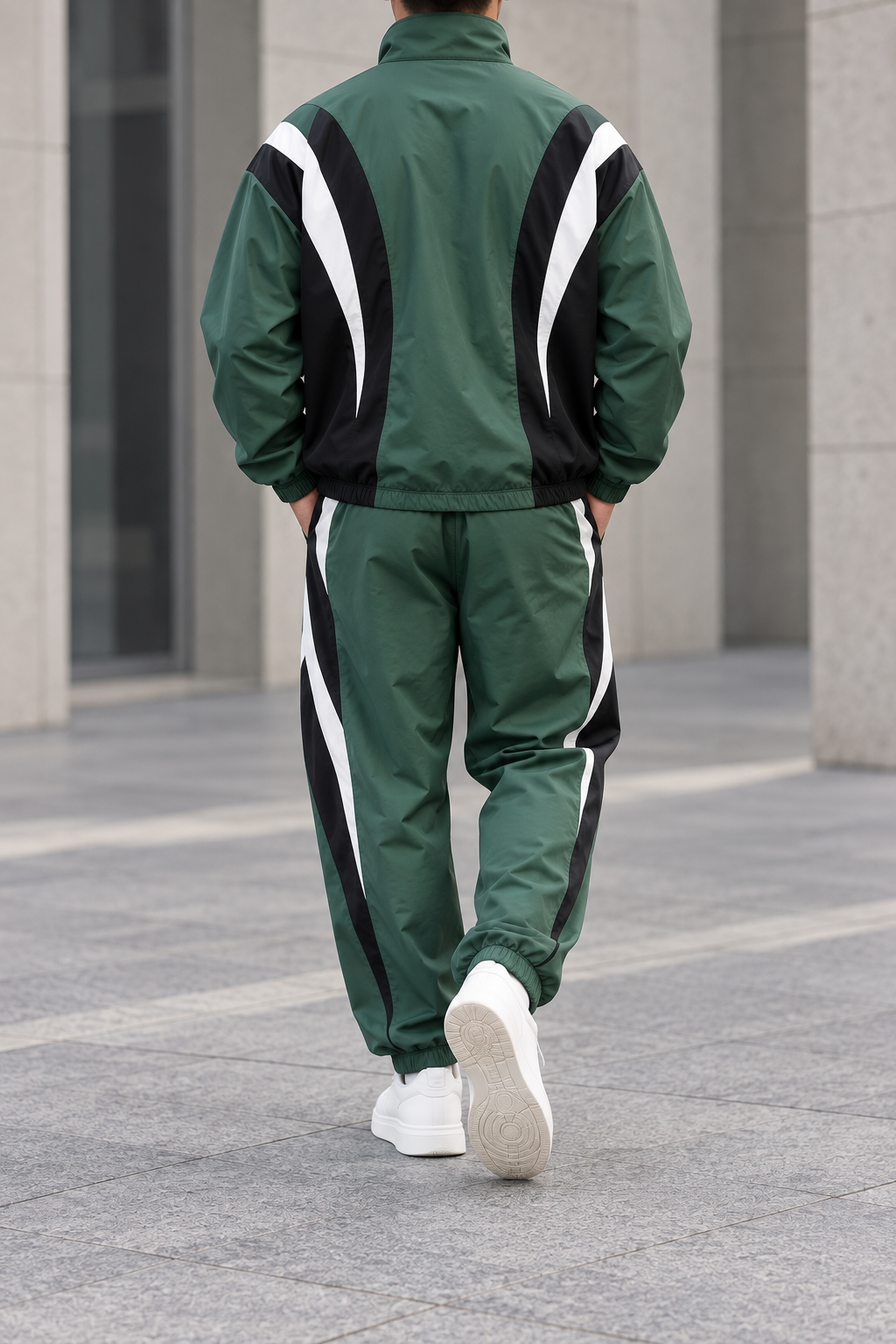 Conjunto Deportivo de Hombre Retro - Verde plateado trasera