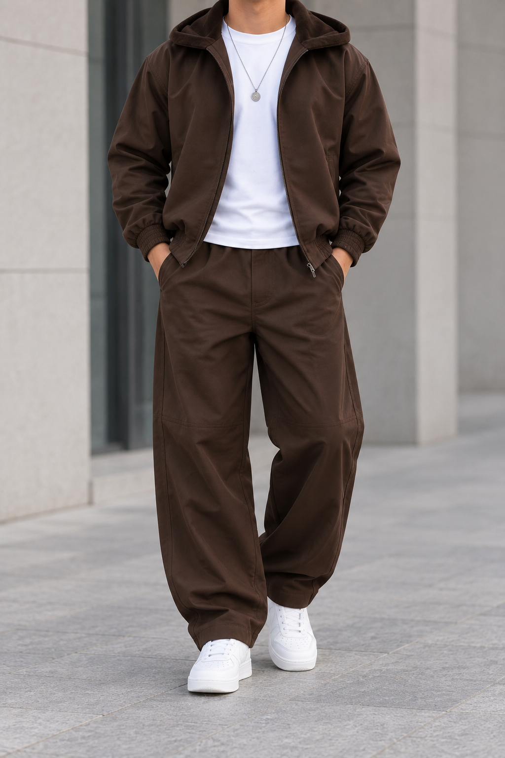 Conjunto Urbano de Hombre con Chaqueta - Marrón oscuro frontal