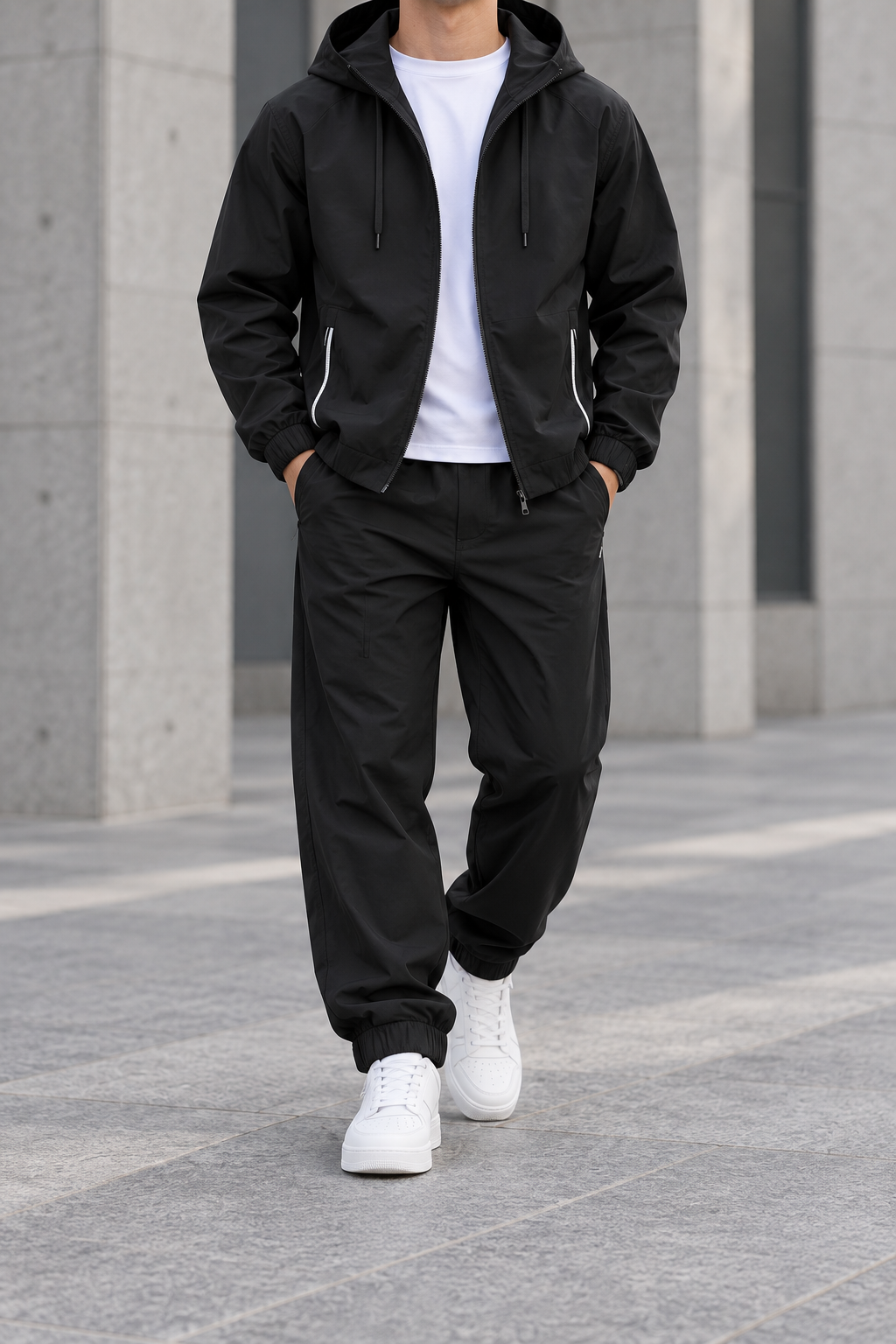 Conjunto Cortavientos de Hombre - Negro frontal