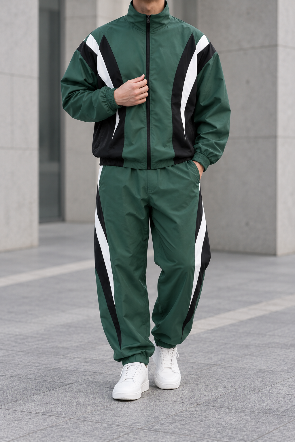 Conjunto Deportivo de Hombre Retro - Verde plateado frontal
