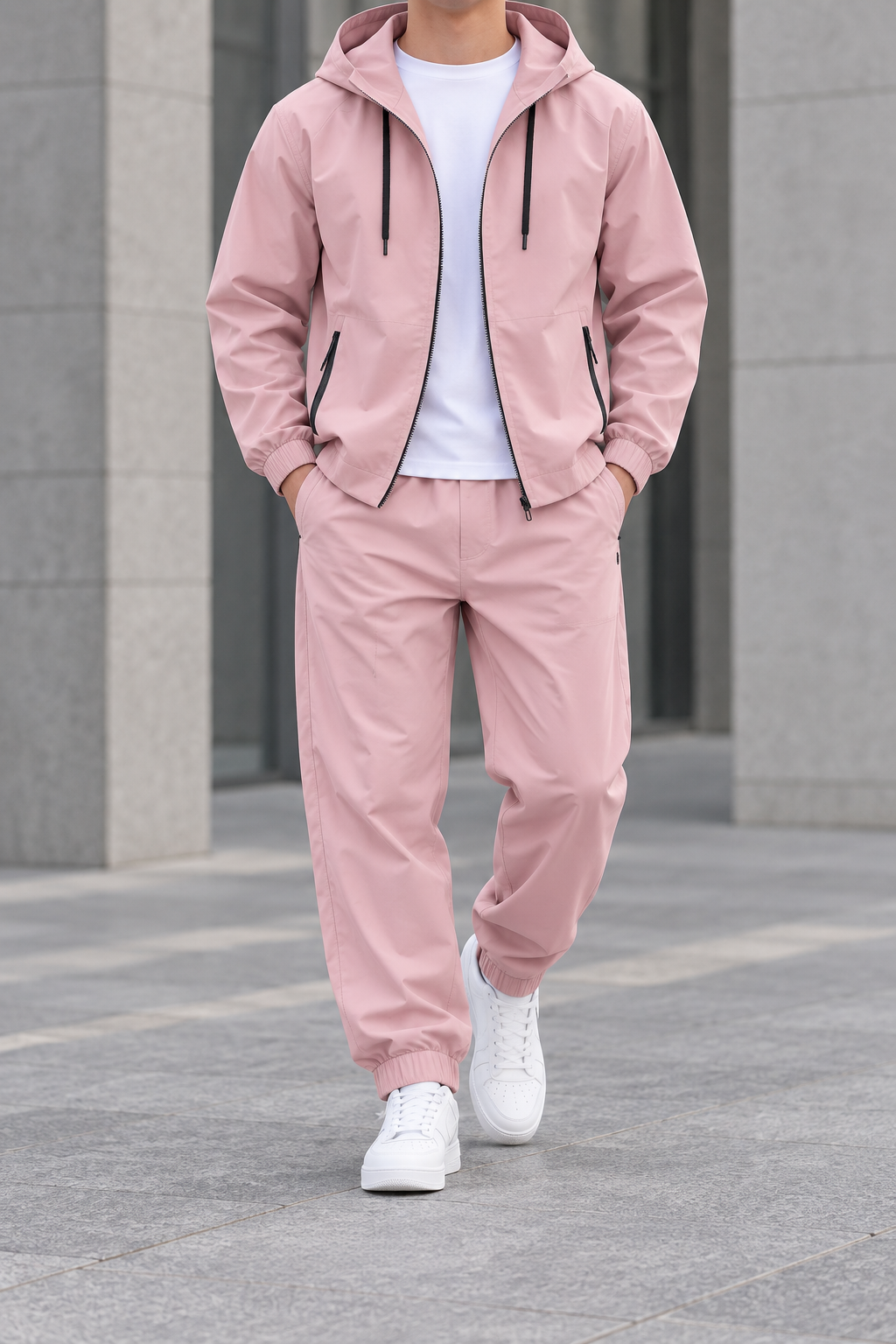 Conjunto Cortavientos de Hombre - Rosa frontal