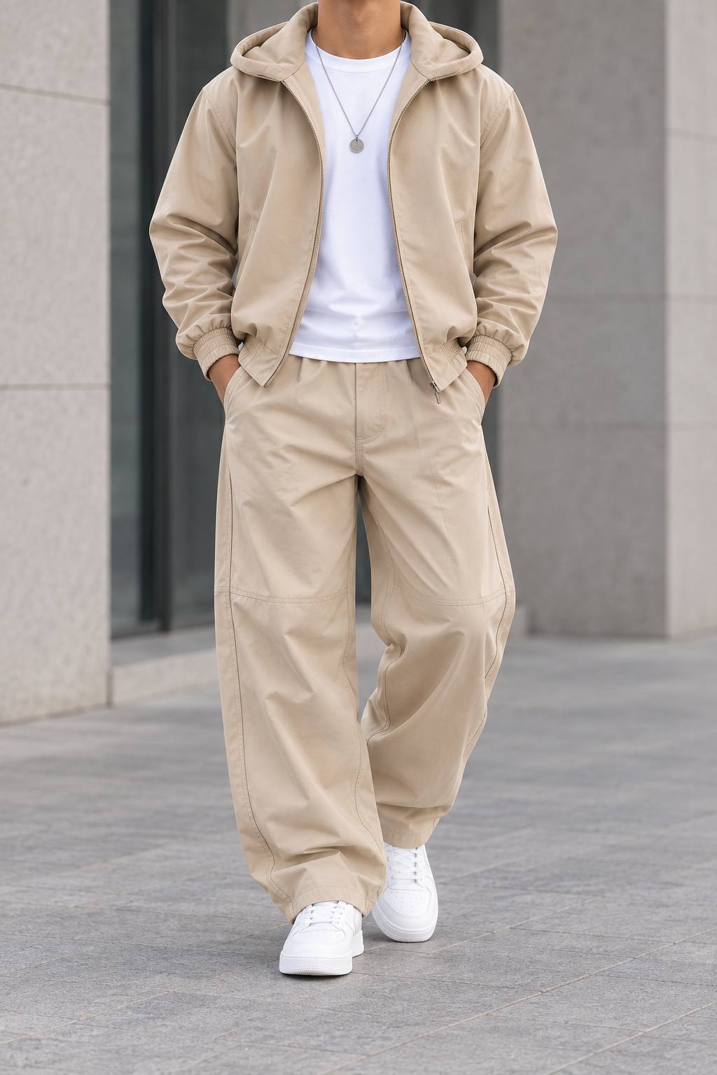 Conjunto Urbano de Hombre con Chaqueta - Beige desierto frontal
