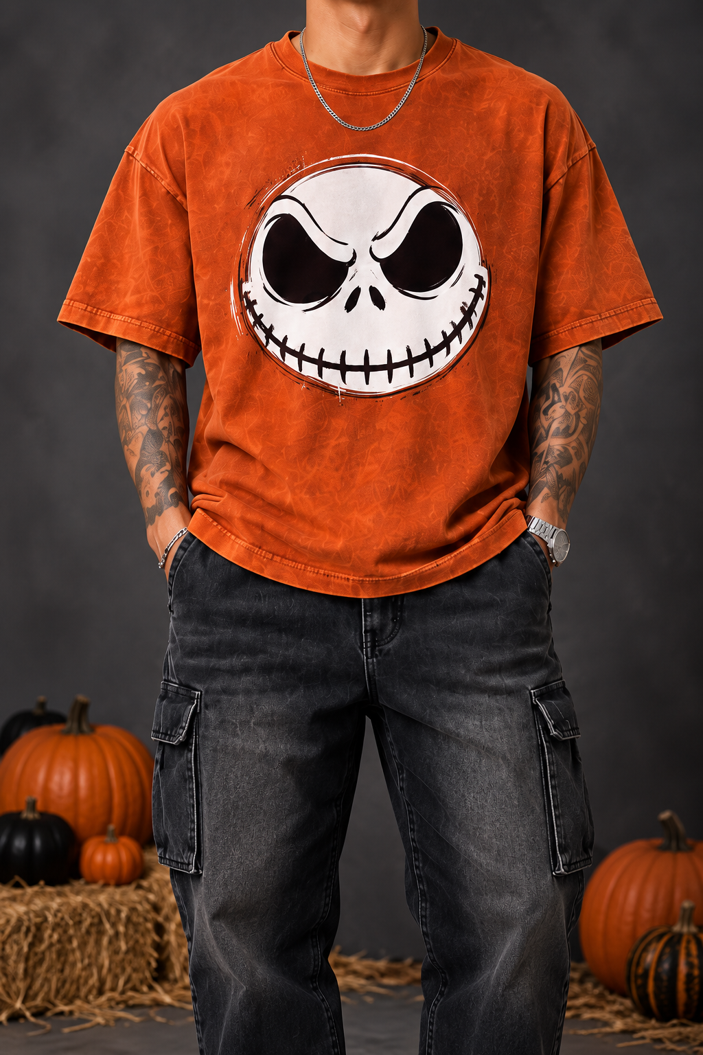 Camiseta Halloween 13 Hombre Naranja oscuro gastado frontal