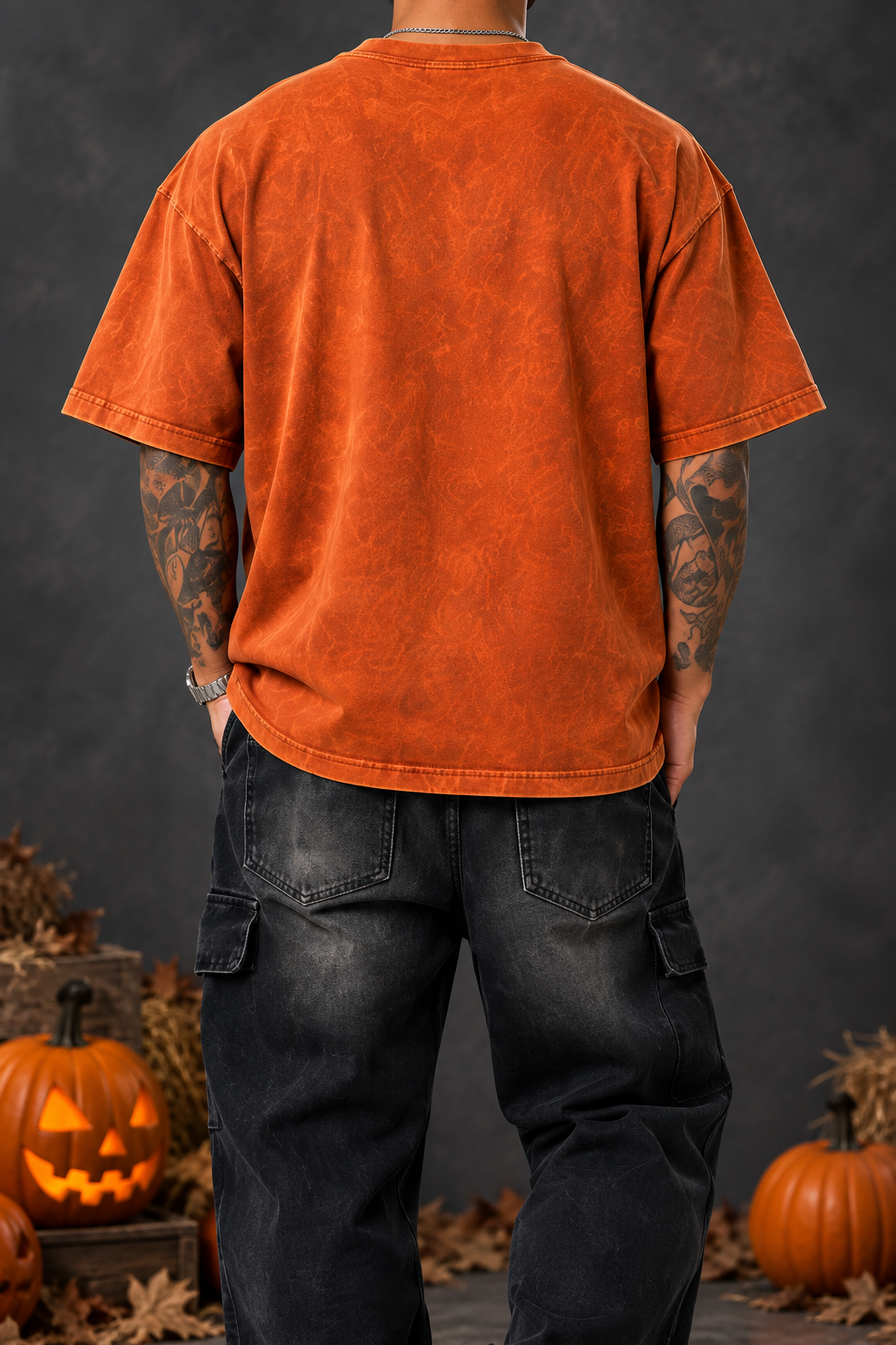 Camiseta Halloween 13 Hombre Naranja oscuro gastado trasera