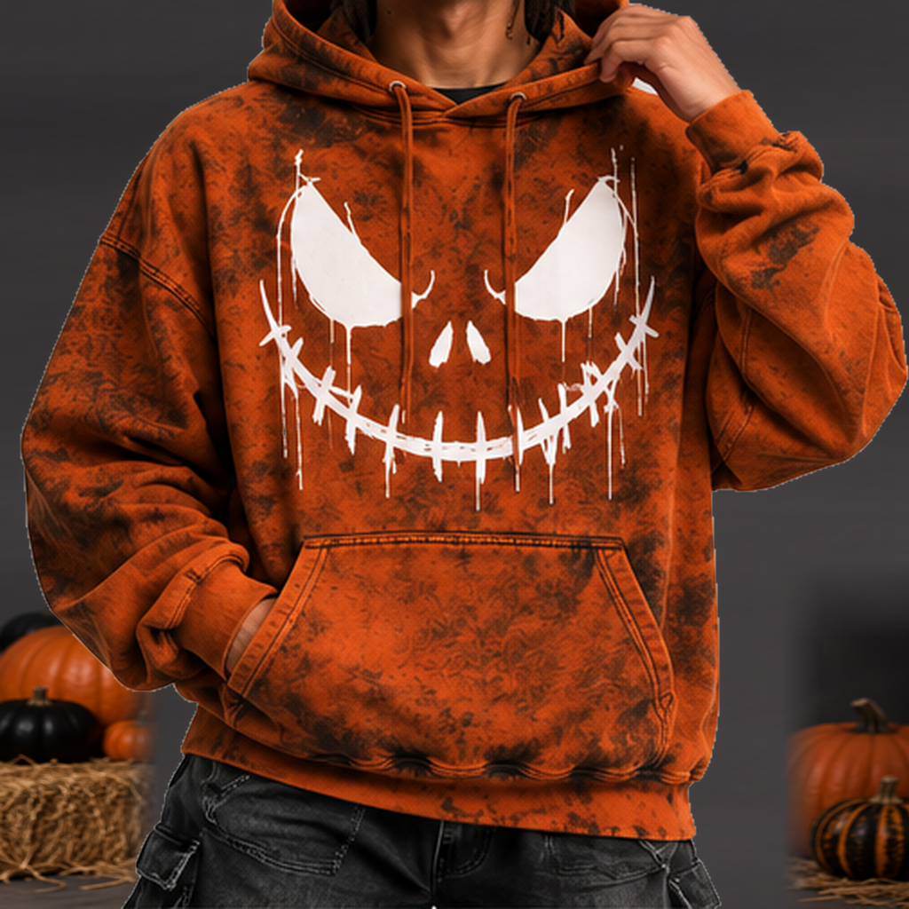 Sudadera Halloween Jack Hombre - Naranja oscuro gastado - vista frontal