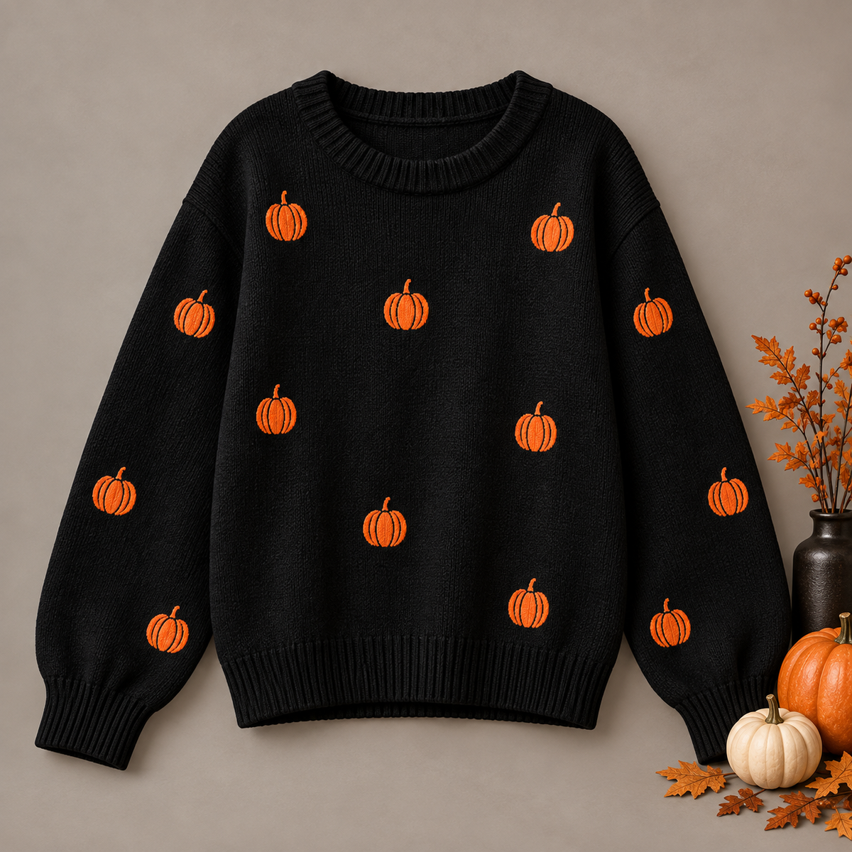 Jersey negro de calabazas Halloween, frontal