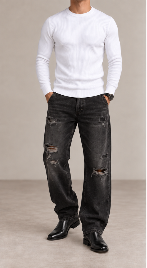 Jersey canalé de hombre cuello redondo