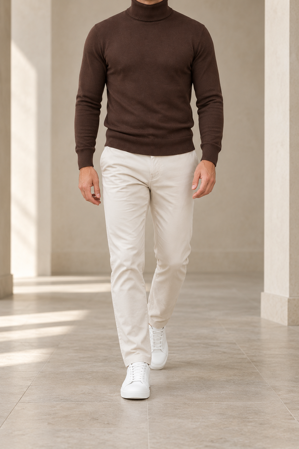 Jersey de cuello alto marrón chocolate para hombre, vista frontal