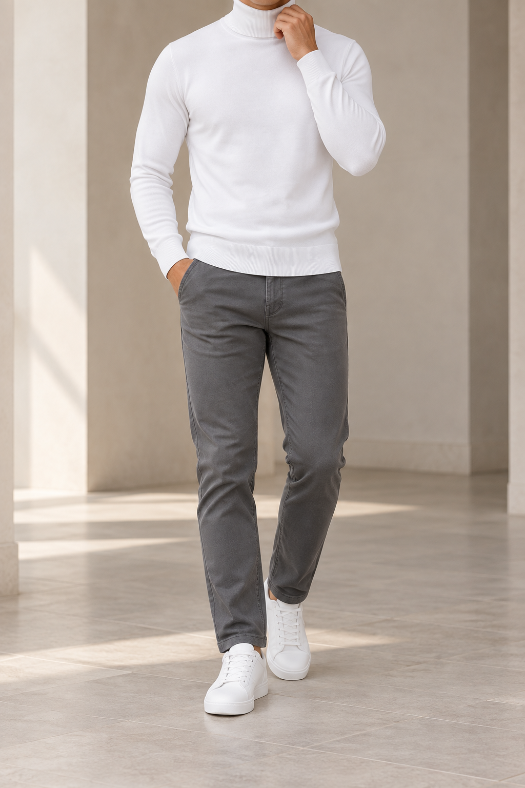 Jersey de cuello alto blanco para hombre, vista frontal