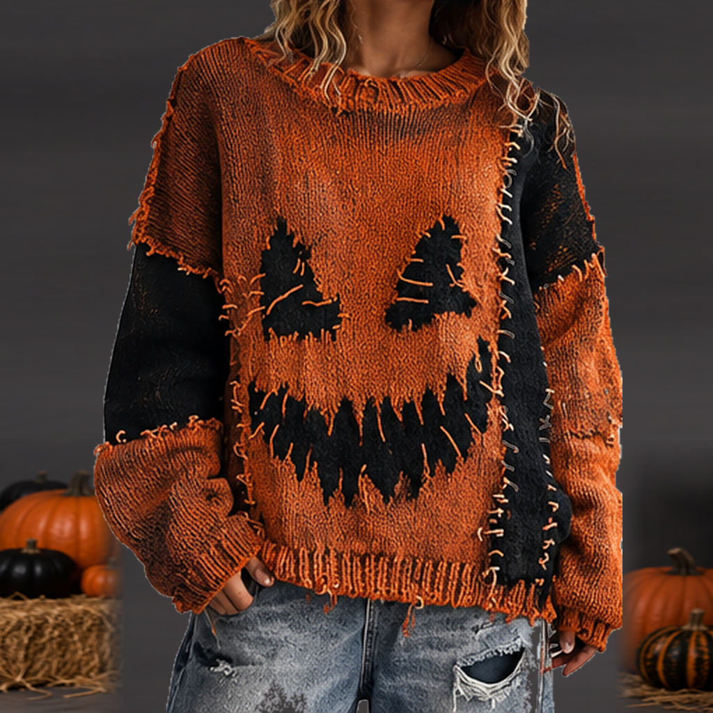 Jersey Oversize Desgastado Halloween Naranja oscuro gastado frontal