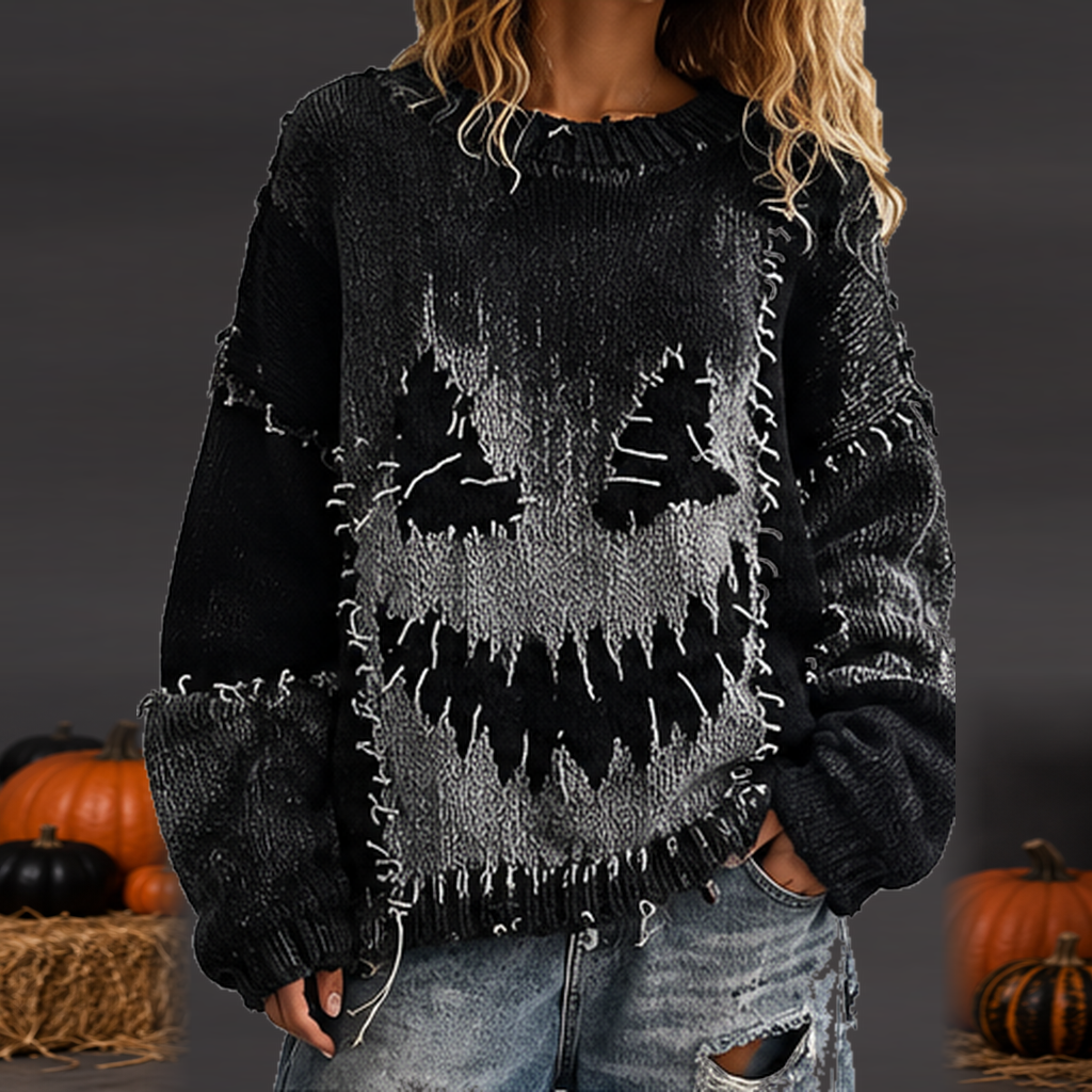 Jersey Oversize Desgastado Halloween Negro frontal
