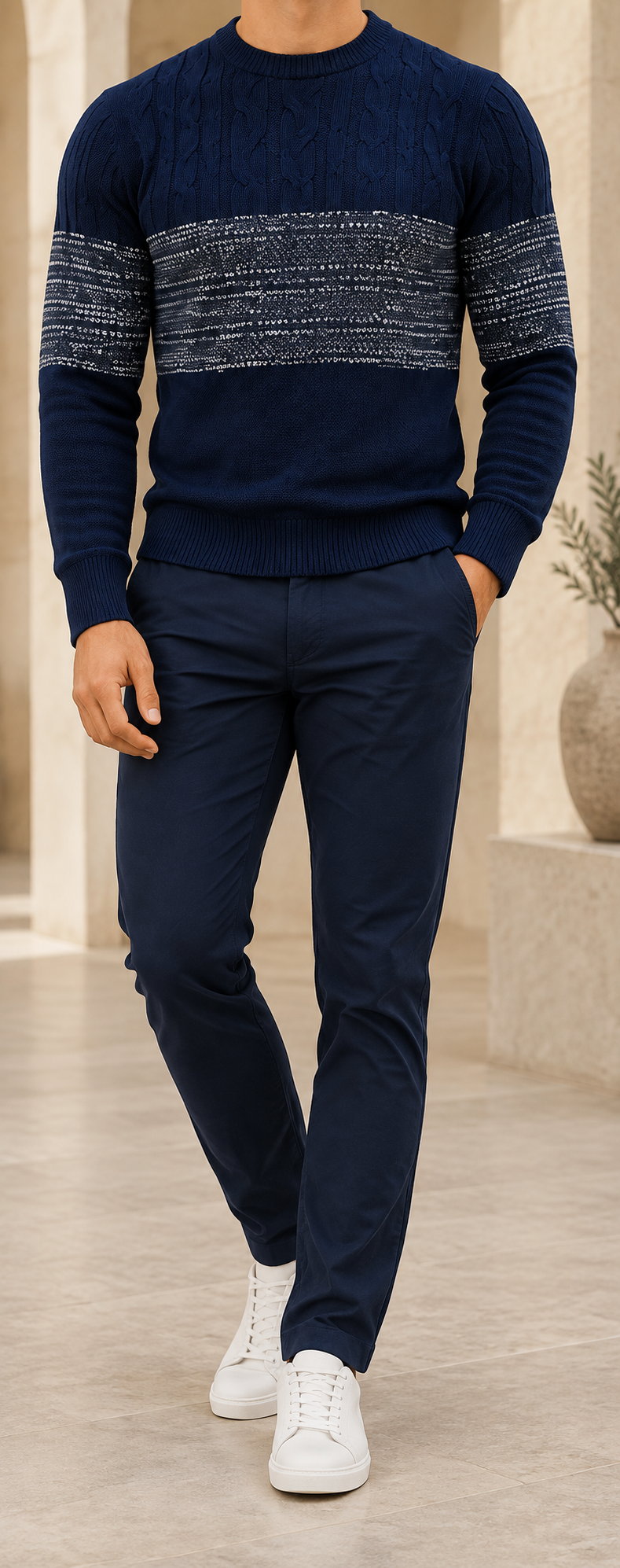 Jersey de punto de hombre azul media noche frontal